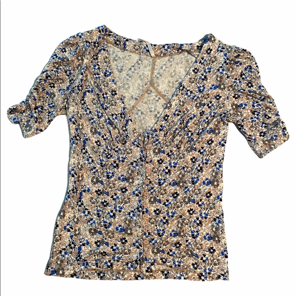 Free people soft boho floral button up top